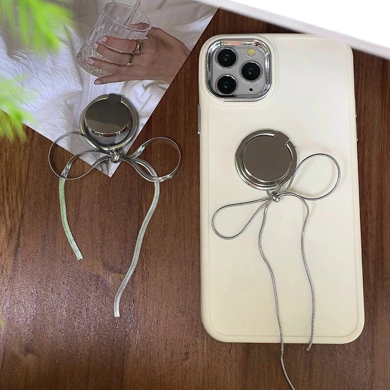 Bow-Knot Chain Finger Ring Holder – 360° Rotatable Phone Stand Phone Ring Holder PLUSH