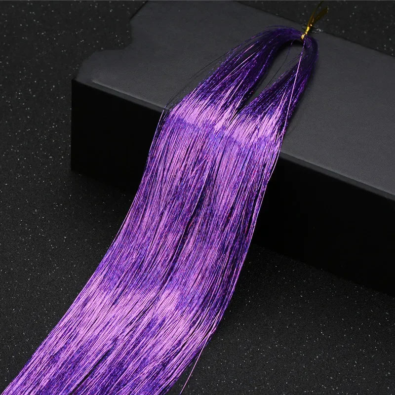 120 Strands Rainbow Hair Tinsel Sparkle Silk Extensions 100cm Hair Tinsel Extensions PLUSH NO.16