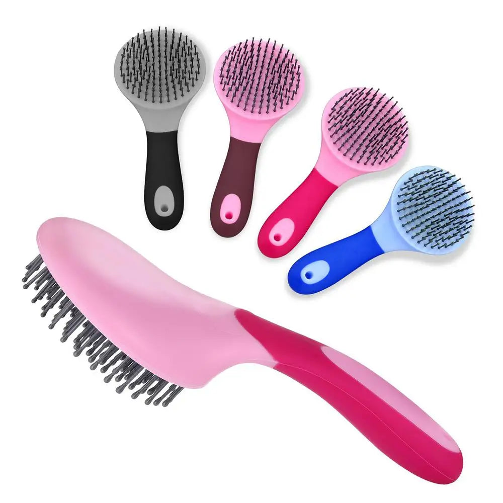 Horse Mane & Tail Brush – Soft Needle Bristles & Rubber Grip Horse Grooming Brush PLUSH Random Color