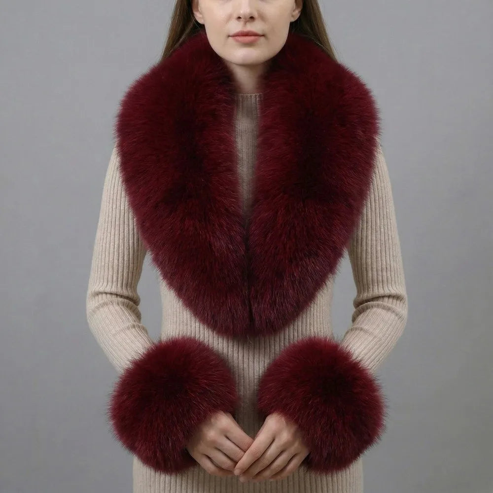 Faux Fur Scarf & Cuffs Set – Detachable Neck Warmer Women Faux Fur Scarf Set PLUSH