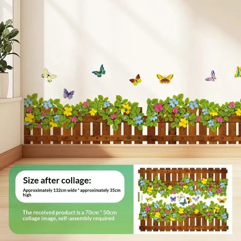Pastoral Flower & Butterfly PVC Wall Stickers – Baseboard Decals Wall Border Sticker PLUSH E size1