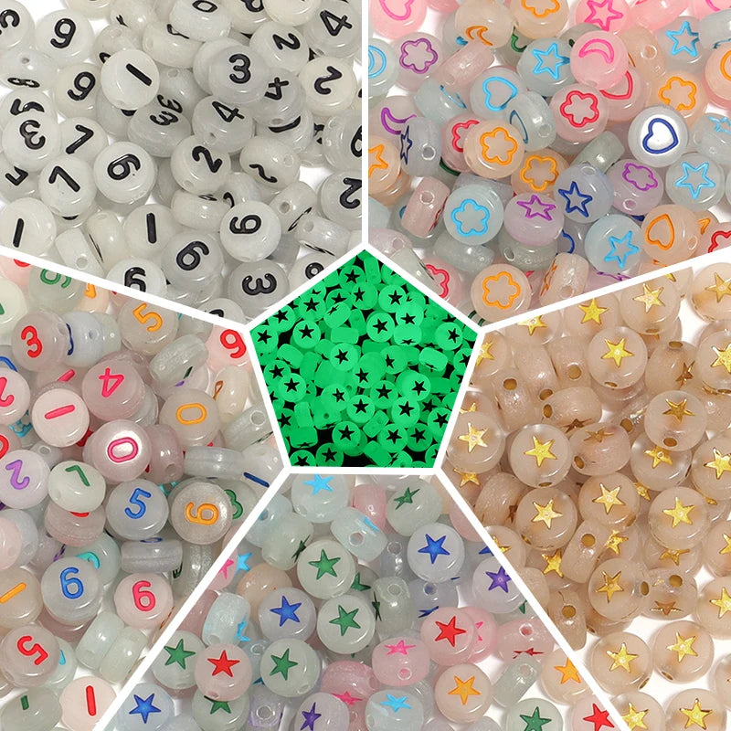 100pcs Luminous Acrylic Beads Star Moon Flower – DIY Jewelry Acrylic Spacer Beads PLUSH