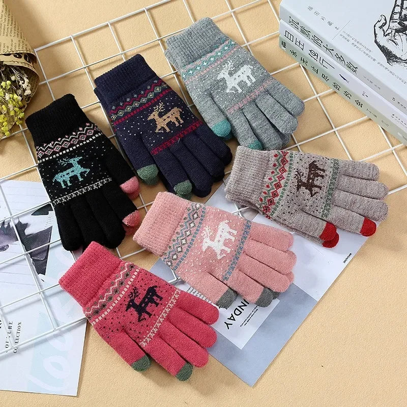 Winter Knitted Cashmere Gloves – Christmas Deer Touch Screen Winter Knitted Gloves PLUSH