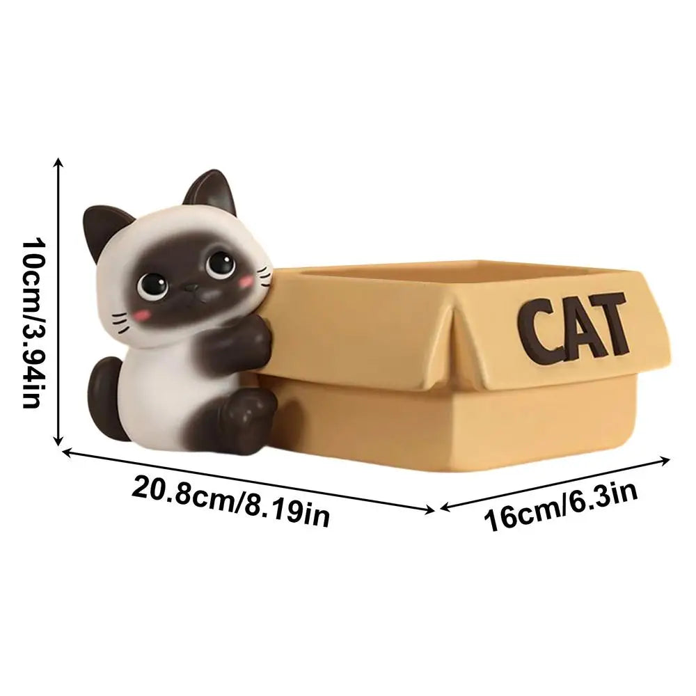 Siamese Cat Key & Trinket Holder – Resin Desktop Organizer Decorative Trinket Holder PLUSH box