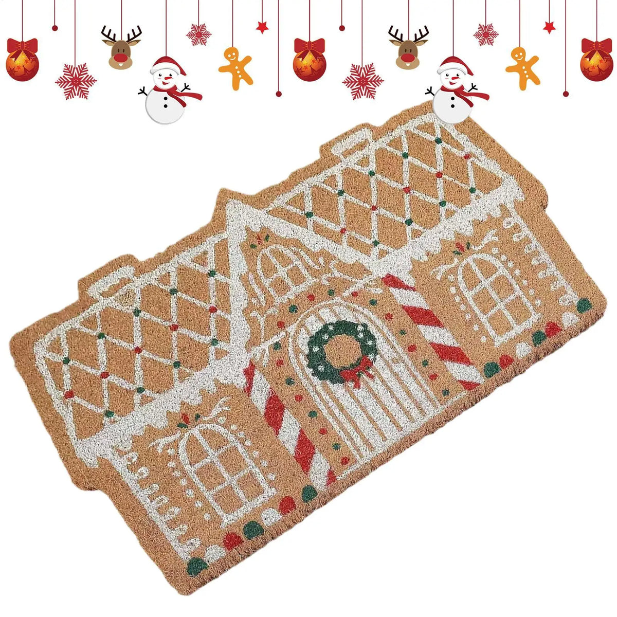Christmas Gingerbread House Doormat – Festive Welcome Mat Holiday Doormat PLUSH
