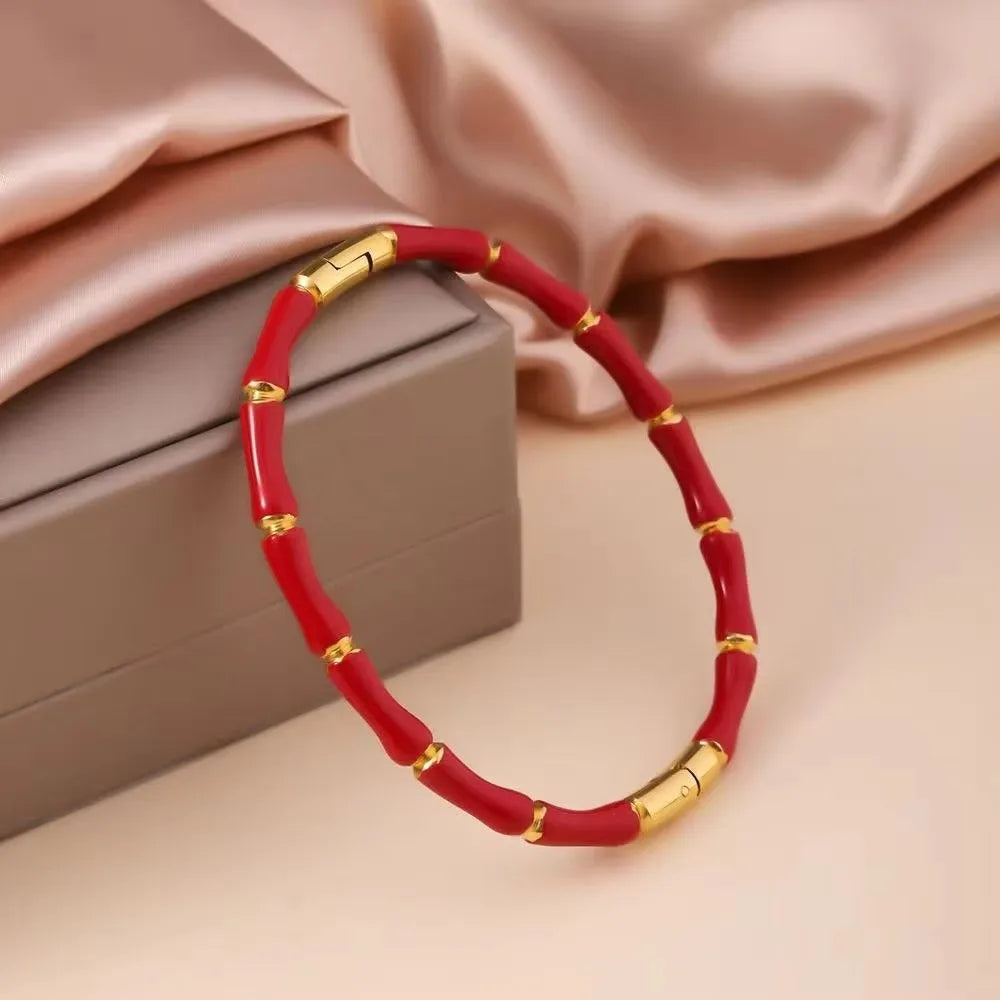 Colorful Bamboo Joint Bangle – Gold Stainless Steel Enamel Bracelet Enamel Bangle Bracelet PLUSH