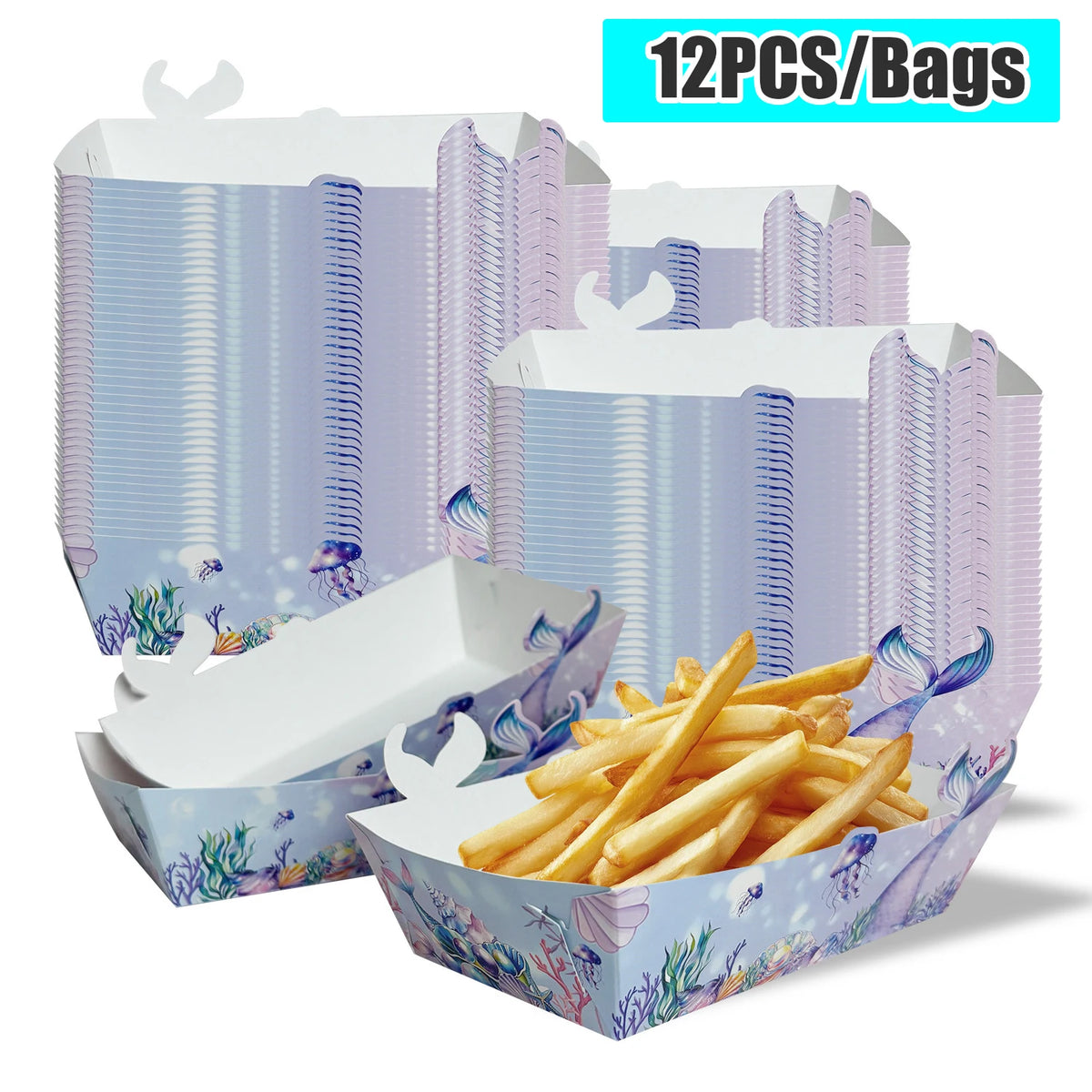 Mermaid Paper Food Trays | Disposable Party Snack Containers Disposable Party Trays PLUSH 12PCS for Bag 10Bags