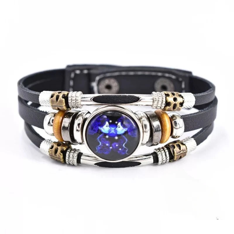 Zodiac Constellation Luminous Leather Bracelet | Unisex Gift Charm Bracelet PLUSH Gemini