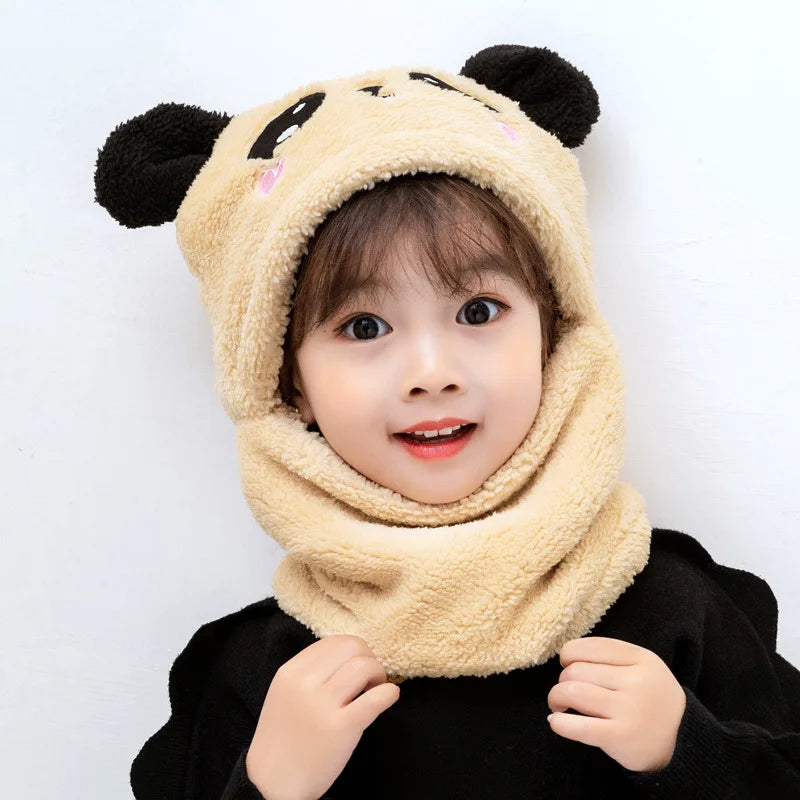 Kids Winter Bear Earmuff Hat & Fleece Neck Warmer Set Kids Winter Hat Set PLUSH