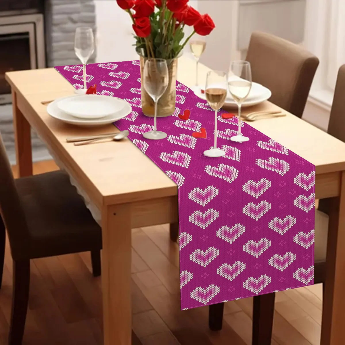 Vintage Purple Heart Table Runner – Holiday & Party Decor Decorative Table Runner PLUSH