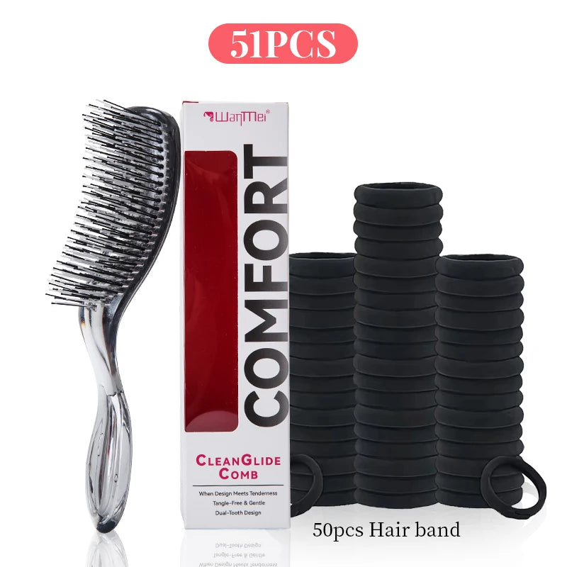Japanese Anti-Static Hair Brush & Massage Comb Set w/ Hair Ties Hair Brush Set PLUSH Gray 51pcs