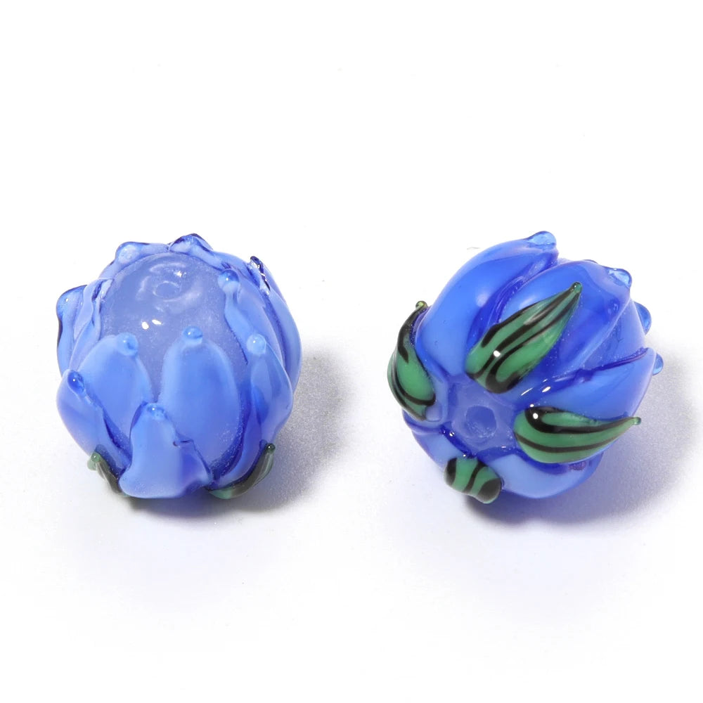 Tulip Lampwork Glass Spacer Beads – Multicolor DIY Jewelry Lampwork Glass Beads PLUSH royal blue x 2pcs