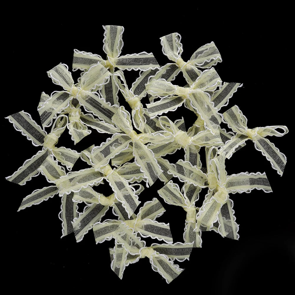 20pcs Mini Satin Ribbon Bows – Colorful DIY Craft Bowknots Ribbon Craft Bows PLUSH Beige 3.5X4cm