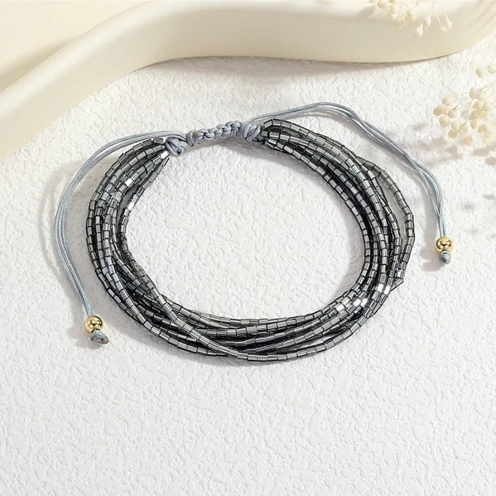 Colorful Boho Stackable Beads Bracelets – Adjustable Multilayer Beaded Bracelet PLUSH Grey