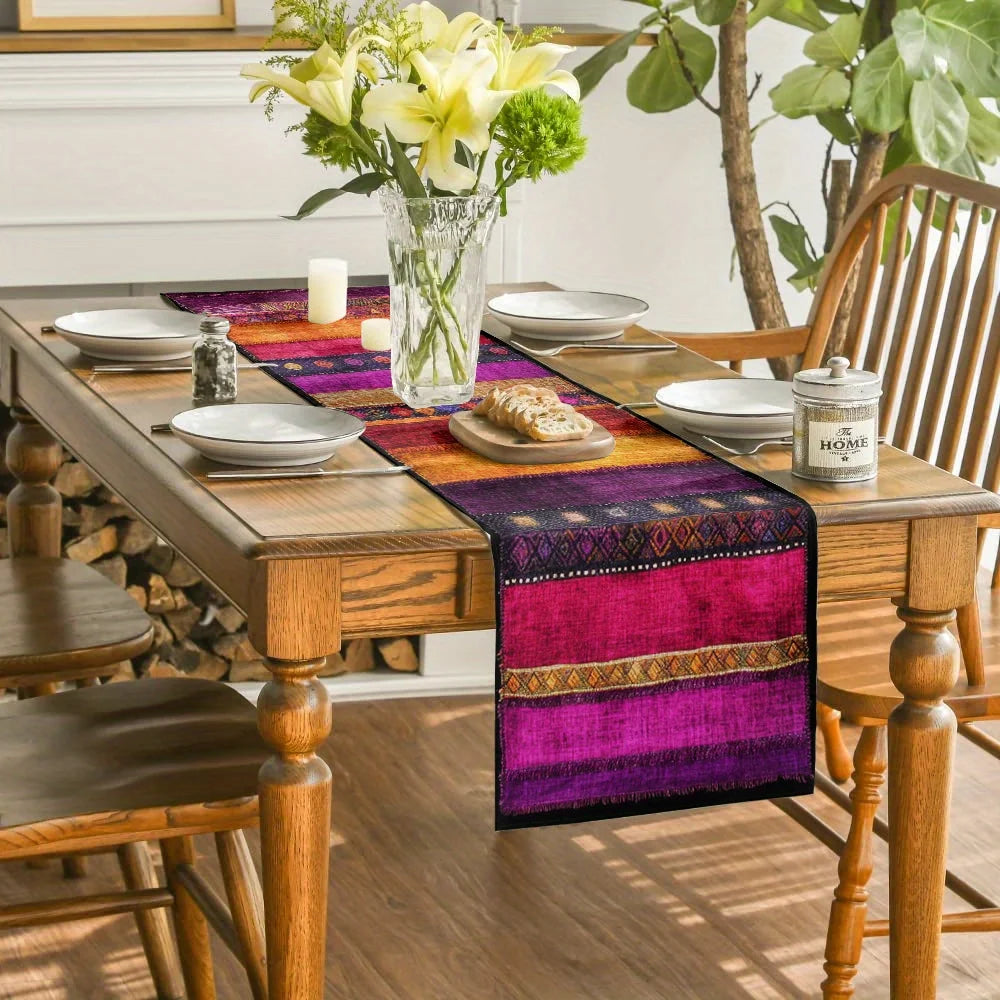 Bohemian Patchwork Table Runner – Ethnic Stripe Design Bohemian Table Runner PLUSH