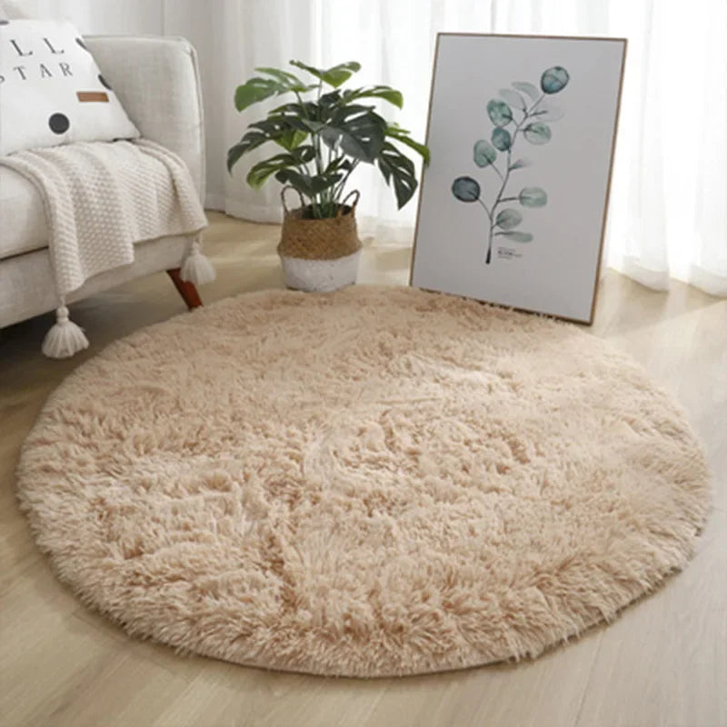 Super Soft Fluffy Round Plush Rug – Thick Pile Home Décor Mat Plush Round Rug PLUSH khaki 60x60cm