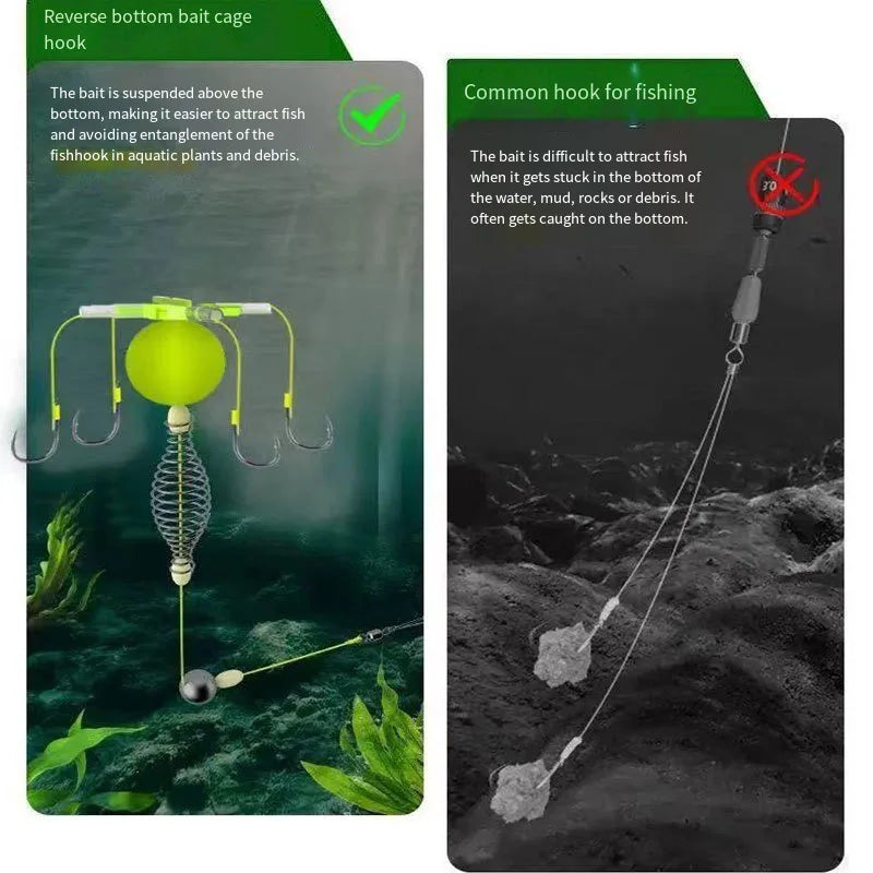 Spring Fishing Bait Cage Set – 4-Hook Carbon Steel Feeder Rig Fishing Bait Cage Rig PLUSH