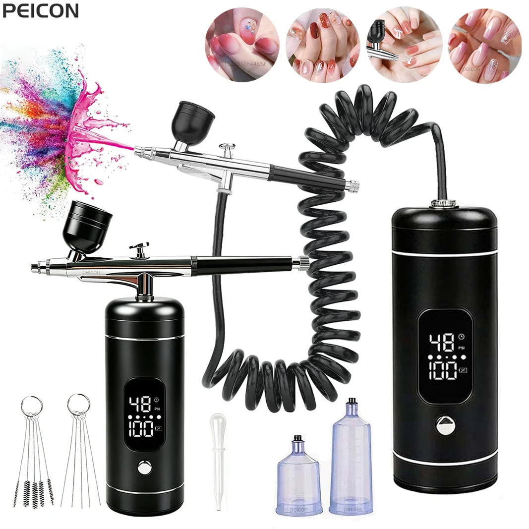 Peicon Portable Airbrush Kit with Compressor for Nail Art Airbrush Nail Kit PLUSH