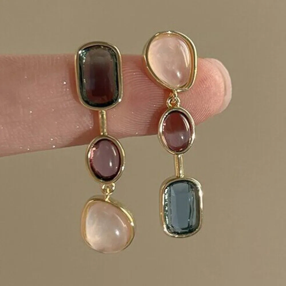 Zircon Asymmetric Drop Dangle Earrings – Vintage Alloy Drop Dangle Earrings PLUSH Style A