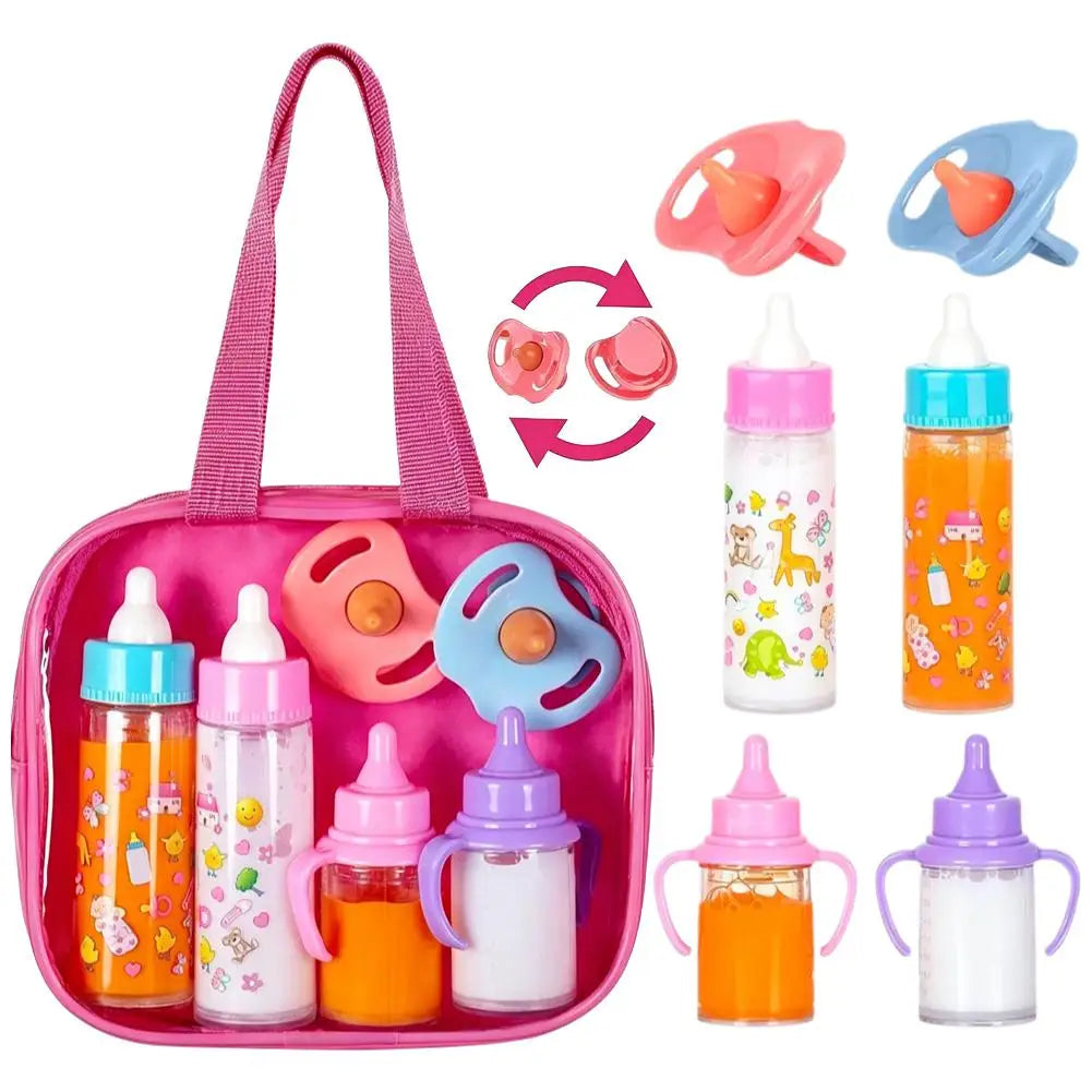Baby Doll Feeding Bottle Set with Pacifier – 7pc Nursery Toy Doll Accessory Set PLUSH A