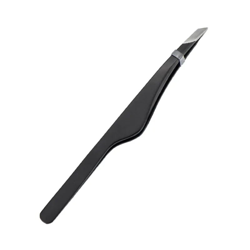 Stainless Steel Slant Tip Tweezers – Eyebrow & Lash Tool Makeup Tweezers PLUSH Black