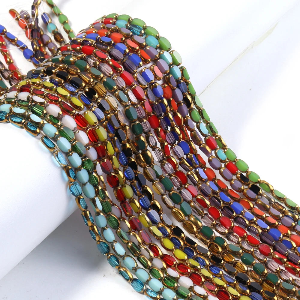 Faceted Oval Rice Crystal Glass Beads Gold Rim ~45pcs DIY Crystal Glass Beads PLUSH