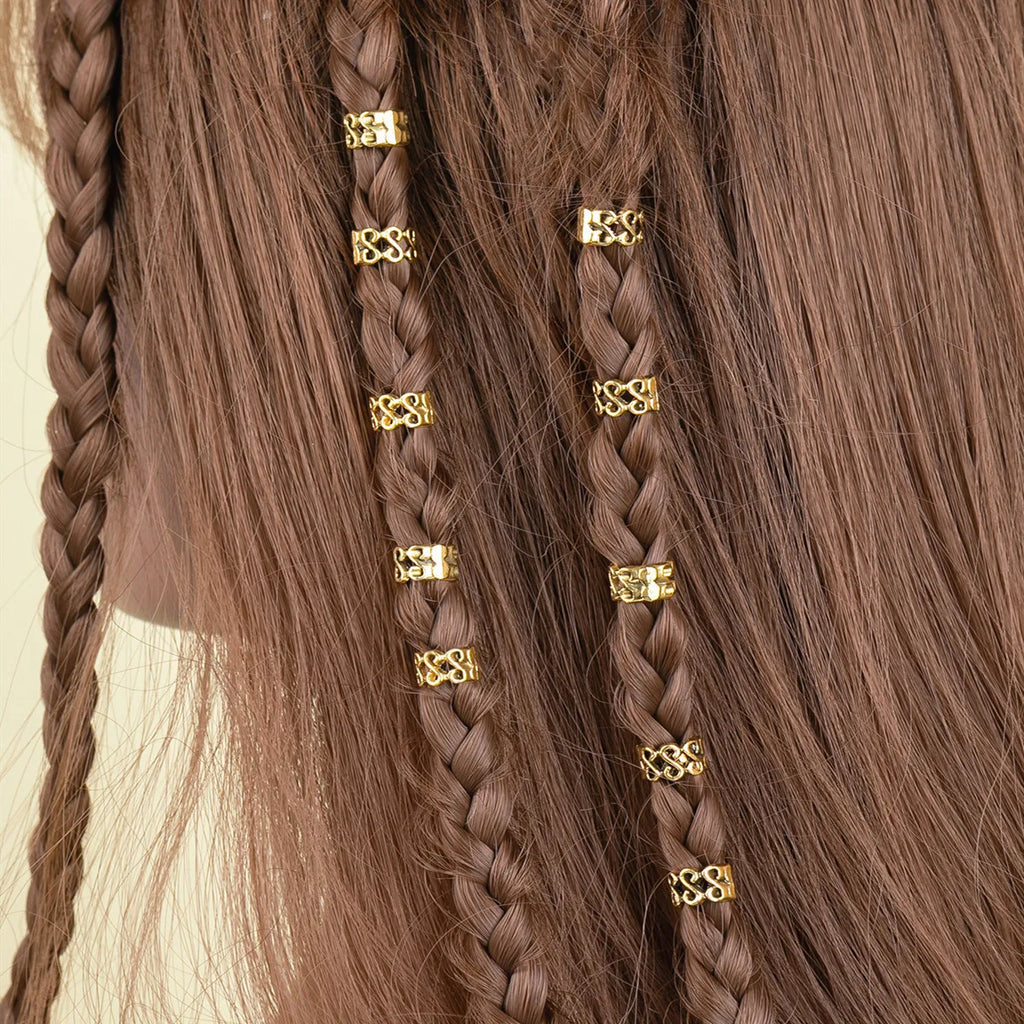 10pc Retro Gold Dreadlock Beads – Hair Braid Cuff Rings Hair Braid Beads PLUSH