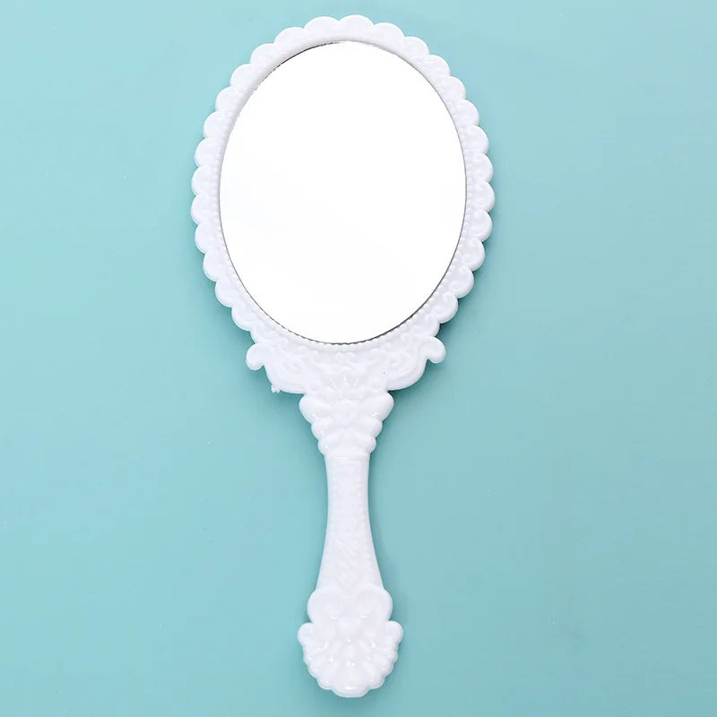 Vintage Handheld Makeup Mirror – Portable Round Cosmetic Mirror Handheld Makeup Mirror PLUSH White