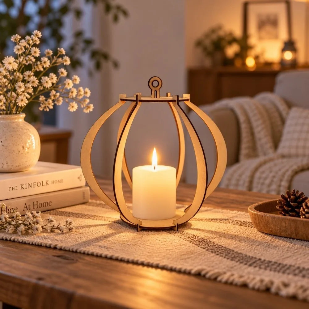 Pumpkin Wooden Candle Holder – Hollow Lantern Desk Ornament Wooden Candle Holder PLUSH