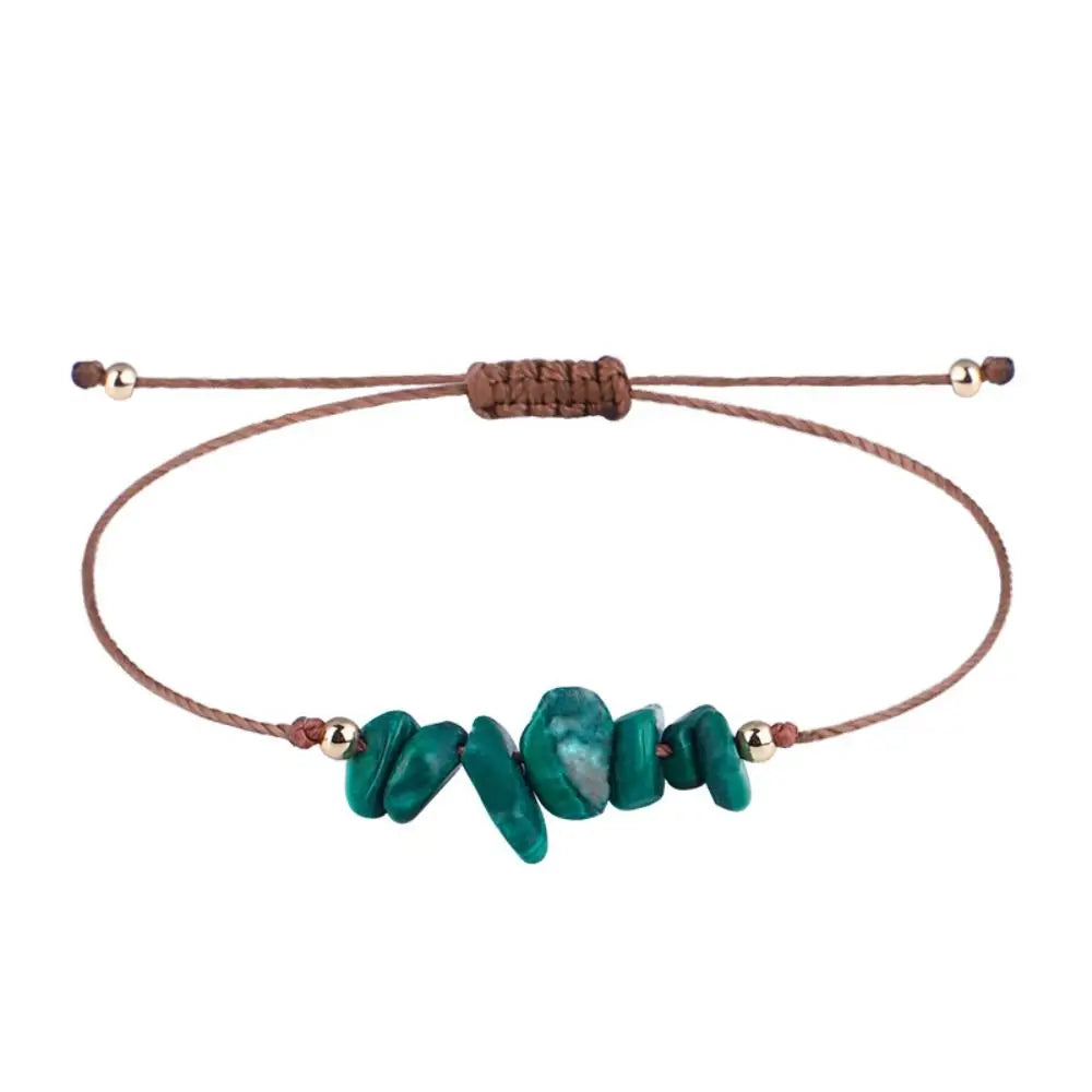 Amethyst Crystal Gravel Woven Rope Boho Bracelet for Women Boho Stone Bracelet PLUSH Dark Green
