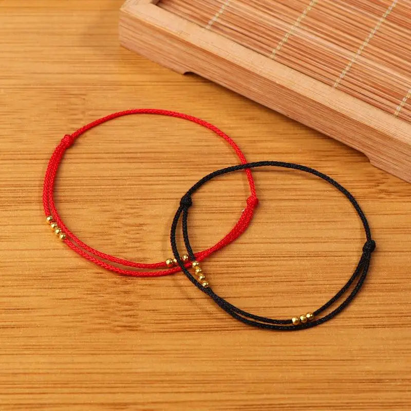 Handmade Lucky Bead Bracelet – Adjustable Red Rope Friendship Charm Bracelet PLUSH