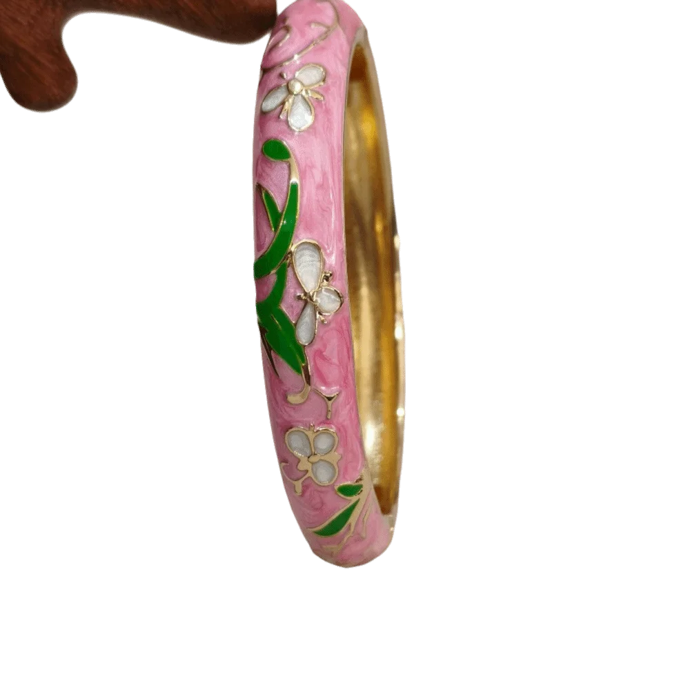 Enamel Peony Filigree Bangle – Vintage Cloisonné Bracelet Enamel Bangle PLUSH 18