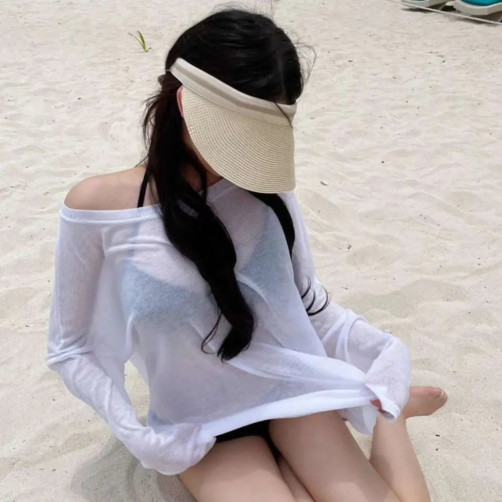 Bikini Cover Up Sheer Loose T-Shirt – Oversize Beach Pullover Beach Cover-Up Shirt PLUSH