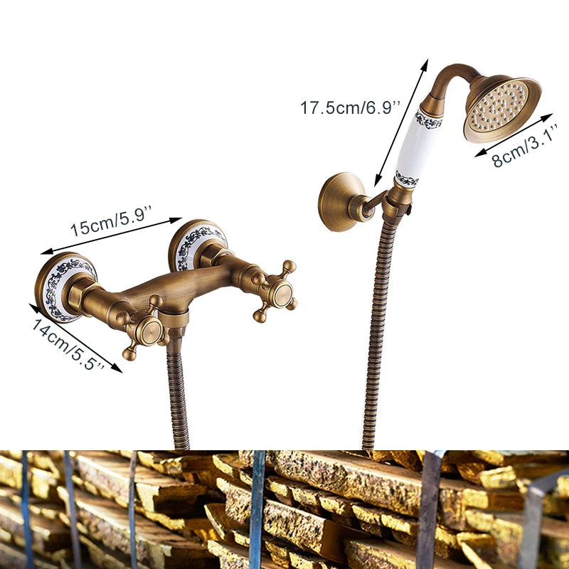 Wall Mount Bathtub Faucet & Handheld Spray – Antique Bronze Brass Bathtub Faucet Set PLUSH