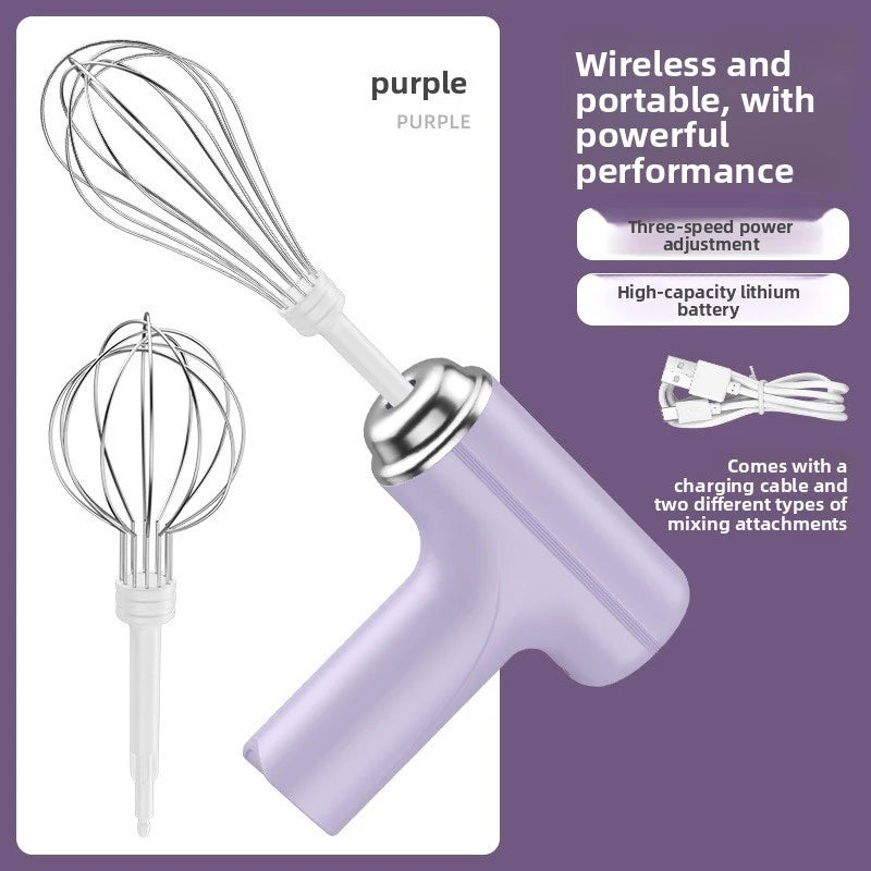 Portable Electric Egg Whisk – USB Rechargeable Hand Beater Electric Hand Whisk PLUSH Purple