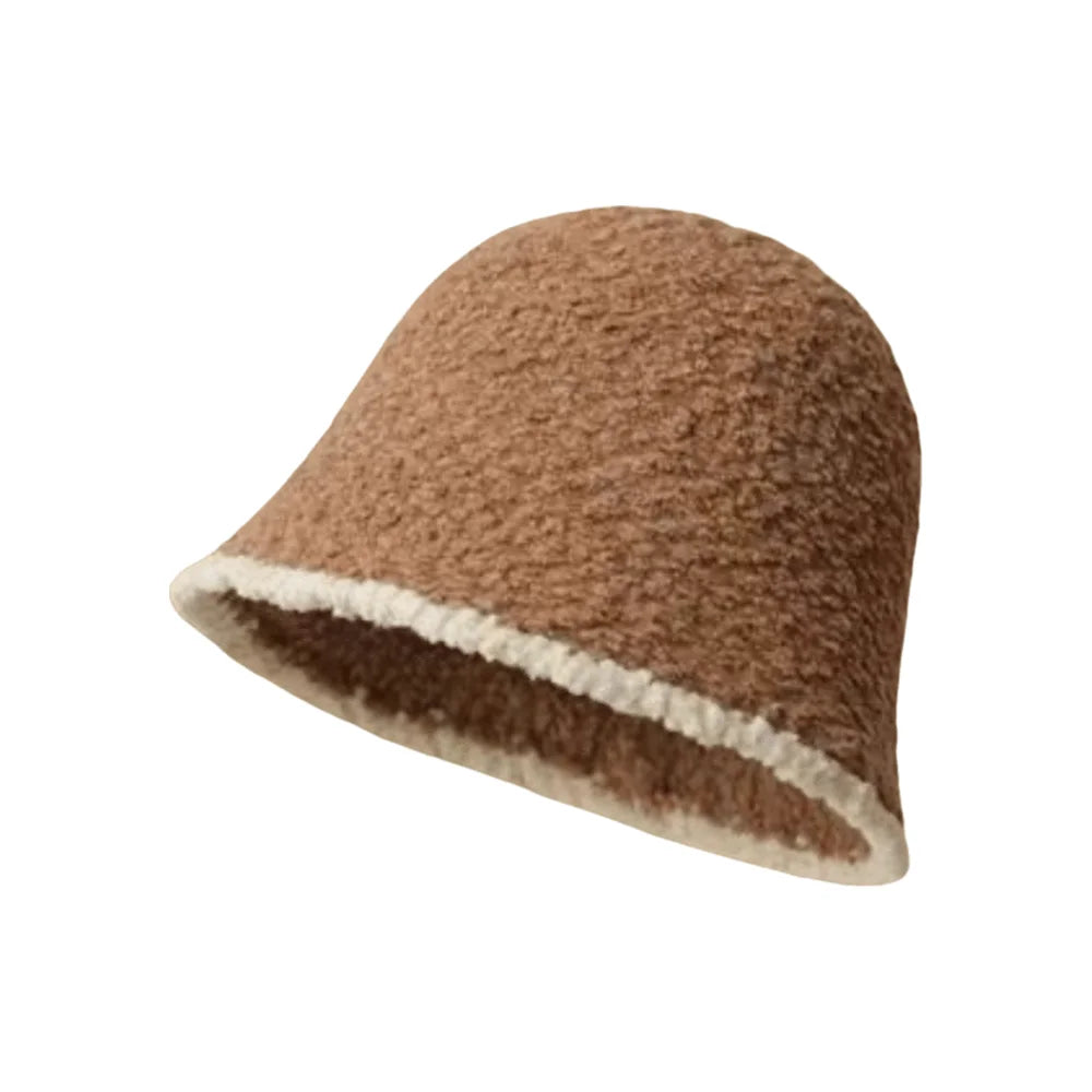 Women's Thickened Bucket Hat – Soft Windproof Fisherman Cap Bucket Hat PLUSH Khaki
