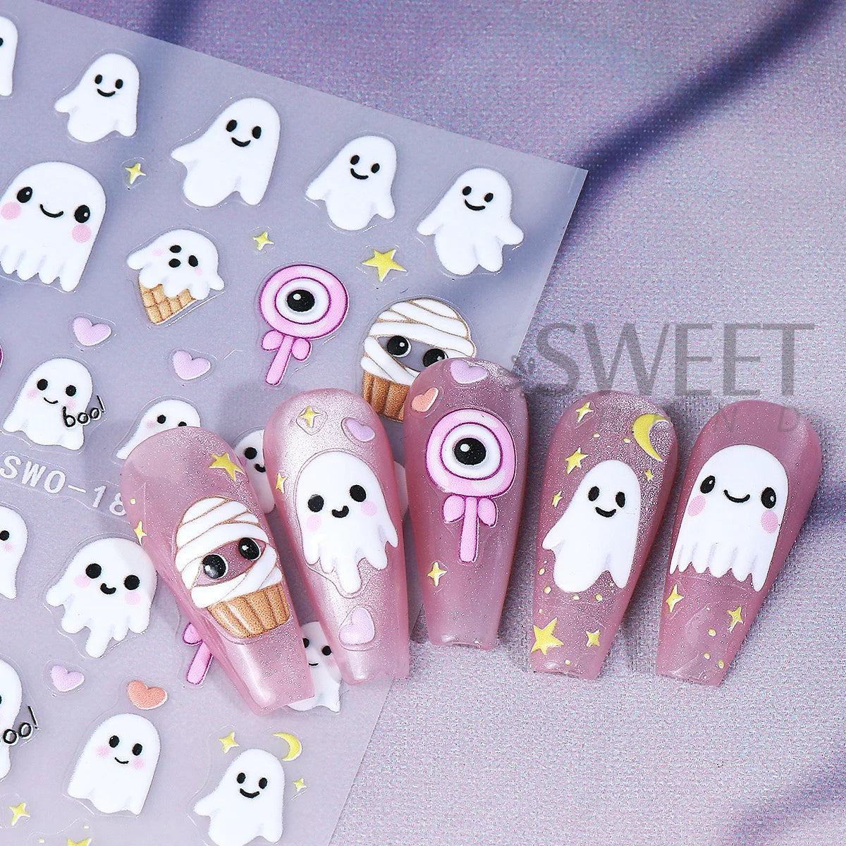 Halloween Nail Decals – Ghosts, Pumpkins & Kawaii Stickers 2pc Nail Art Stickers PLUSH