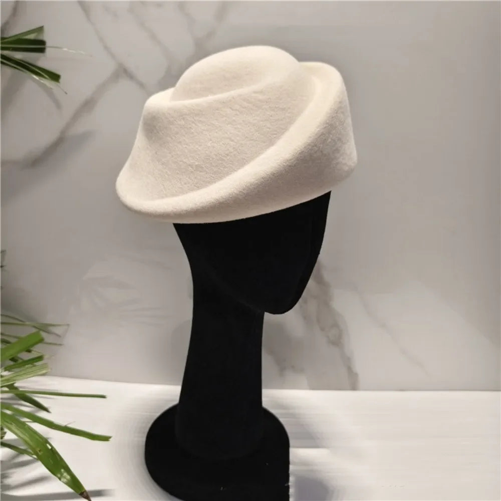 Vintage Hepburn Pillbox Fedora Hat – Elegant Women's Wool Felt Pillbox Fedora Hat PLUSH Beige