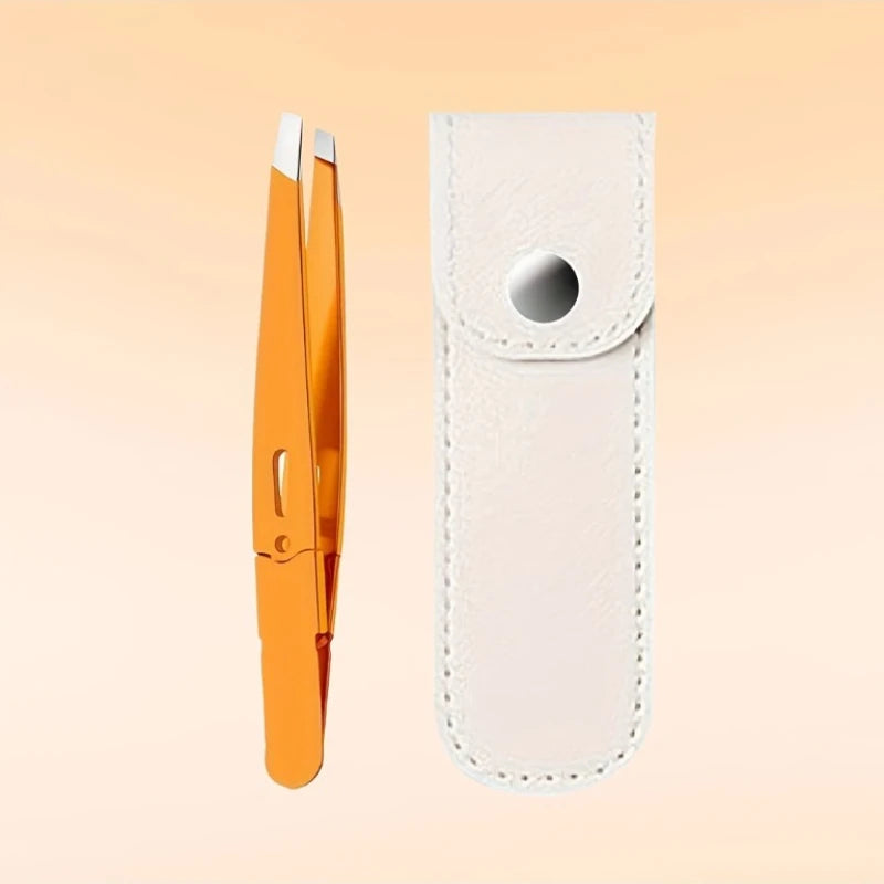 Ouriner Precision Slant Tip Eyebrow Tweezers with Case Eyebrow Tweezers PLUSH Orange with bag