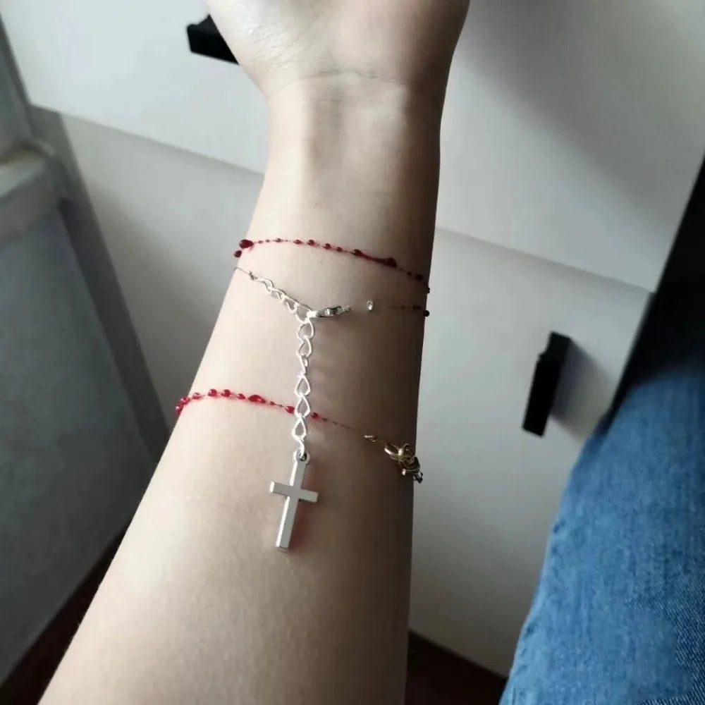 Gothic Blood Drop Cross Charm Bracelet – Punk Halloween Jewelry Gothic Charm Bracelet PLUSH