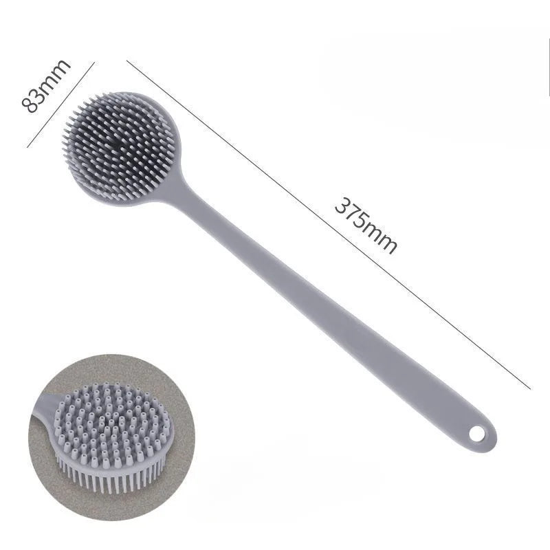 Silicone Back Scrubber Brush – Long Handle, Double-Sided Body Scrubber Brush PLUSH Gray Silica Gel