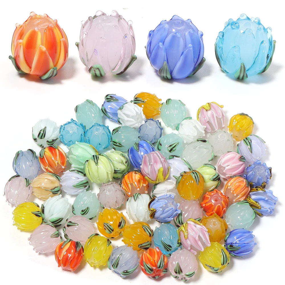 Tulip Lampwork Glass Spacer Beads – Multicolor DIY Jewelry Lampwork Glass Beads PLUSH