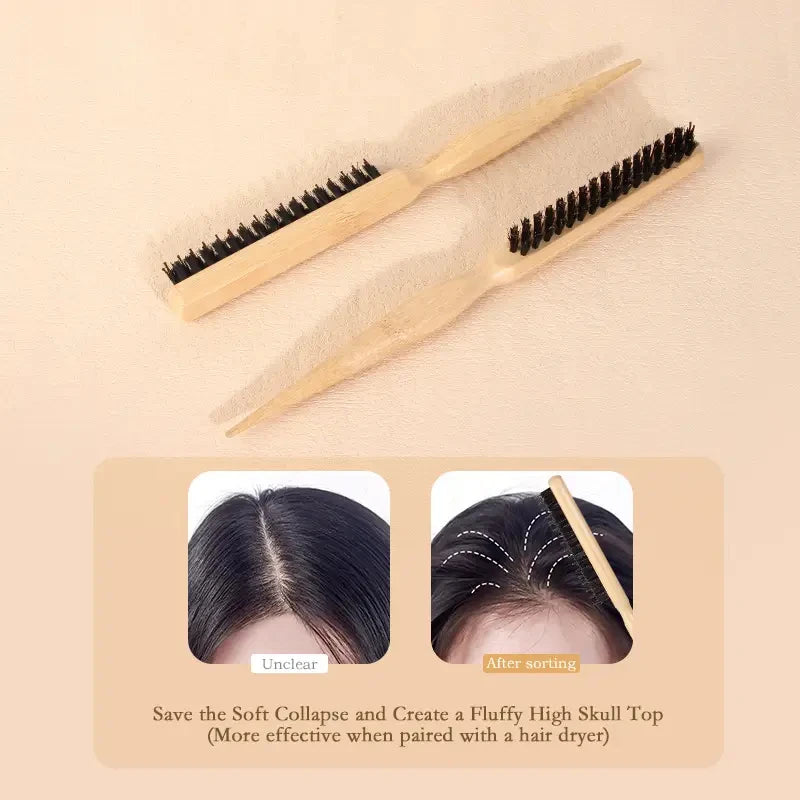 Three-Row Styling Brush & Natural Bamboo Comb Set – All Hair Hair Brush & Comb Set PLUSH