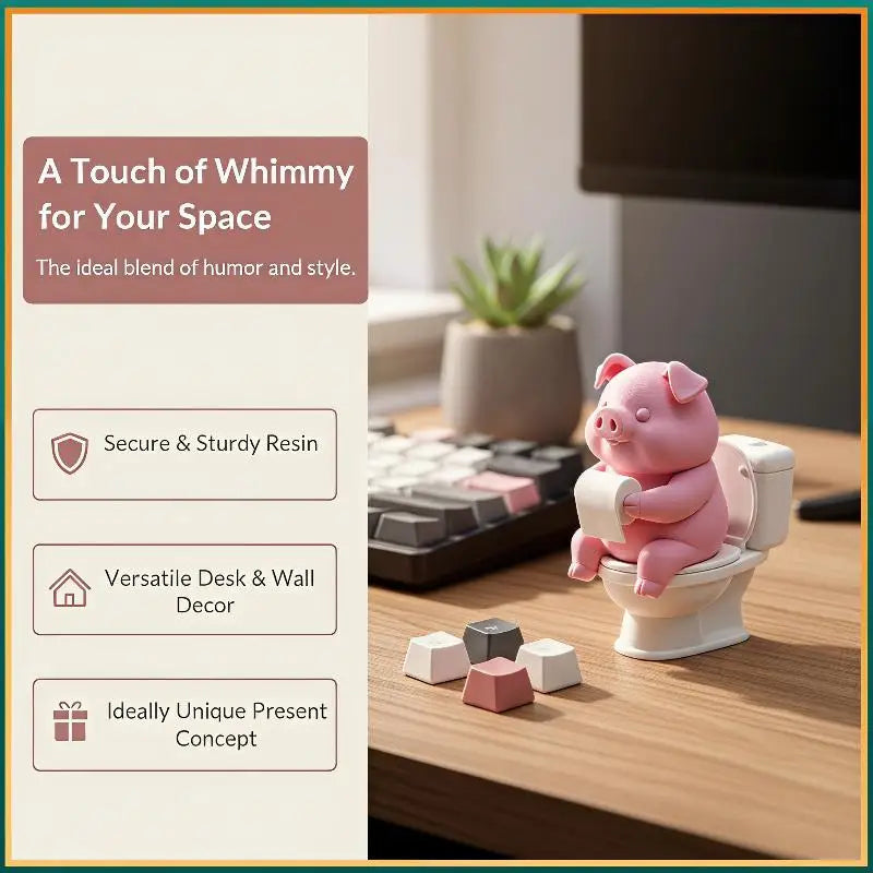 Cute Pig on Toilet Figurine – 3D Printed PLA Desk Ornament Decorative Figurine PLUSH