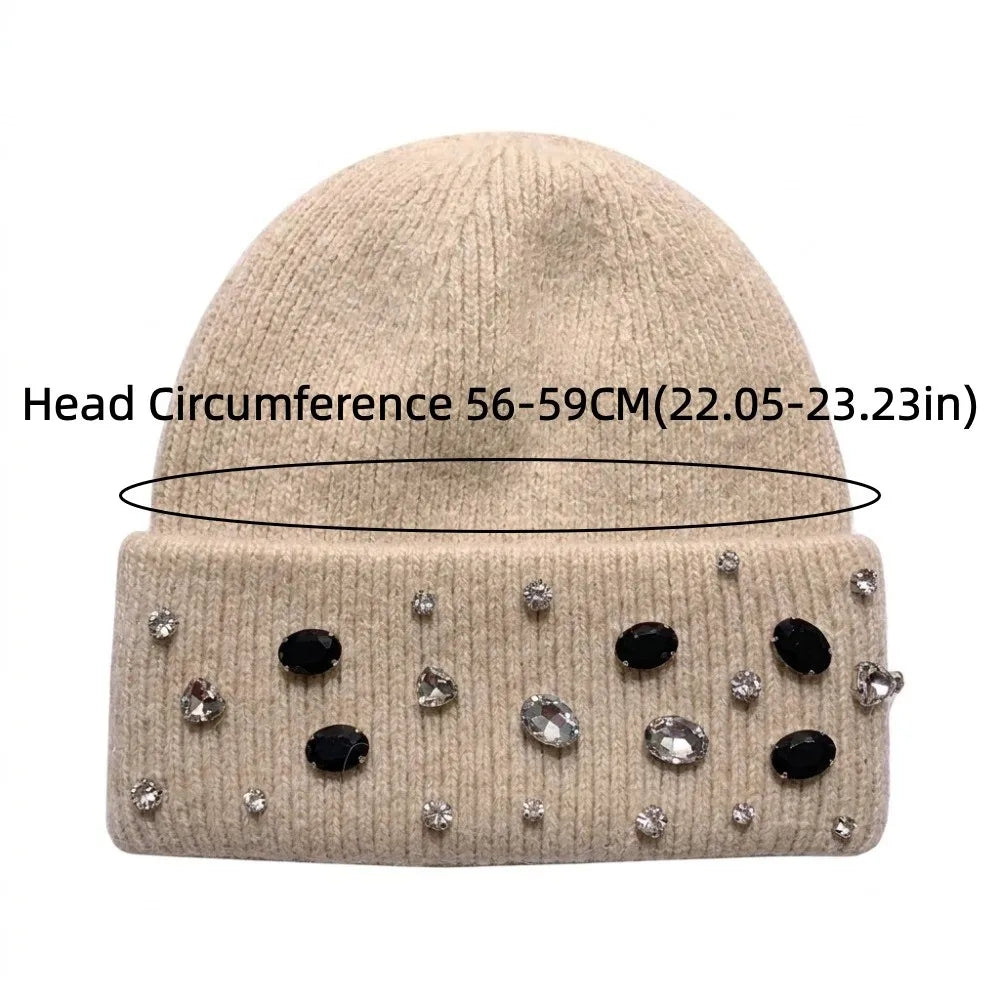Women's Rhinestone Knit Beanie – Warm Winter Hat Knit Beanie Hat PLUSH