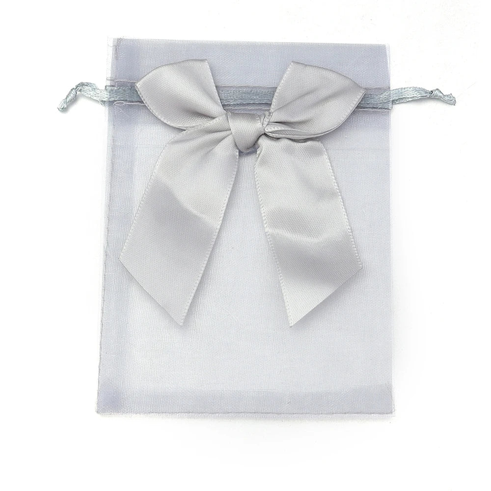 5pcs Bow Organza Drawstring Gift Bags – Wedding & Party Organza Gift Bags PLUSH gray 9x12cm