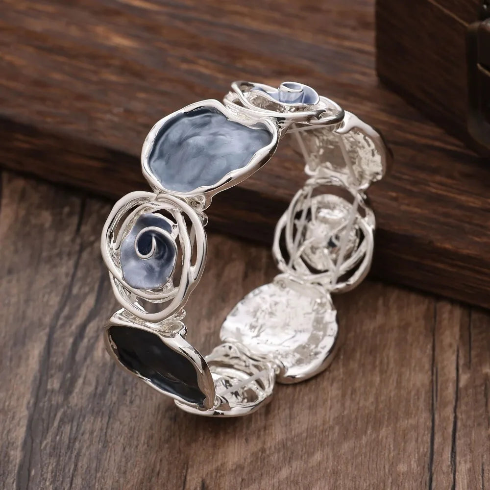 Enamel Rose Bangle – Geometric Hollow Ethnic Flower Bracelet Enamel Flower Bangle PLUSH Style 1