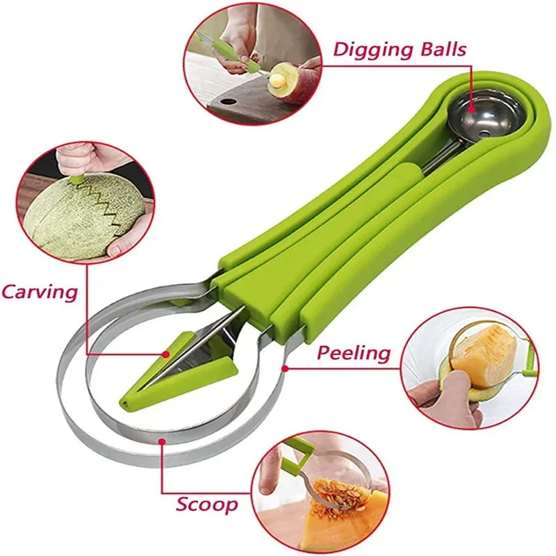 PEISI 4-in-1 Melon Baller & Fruit Scoop Set – Stainless Steel Fruit Scoop Set PLUSH