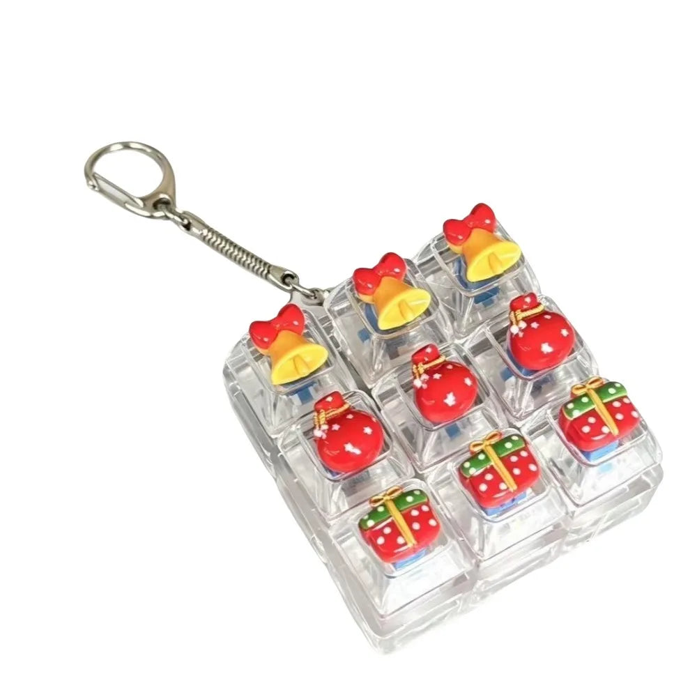 9-Key Christmas Fidget Keyboard Keychain – Tree, Elk & Snowflake Fidget Keychain Toy PLUSH Style B