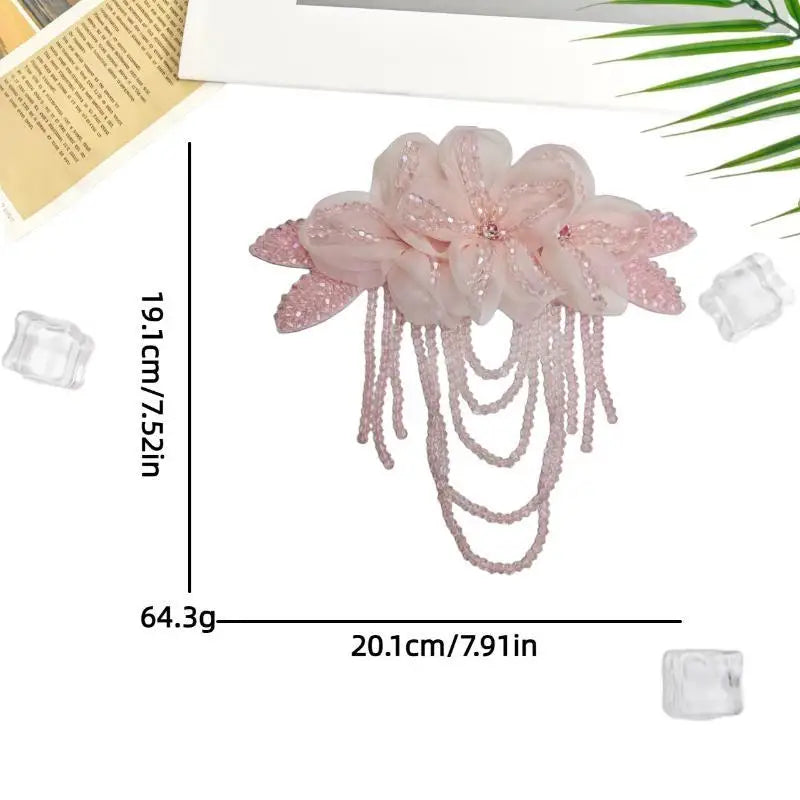 Crystal Chiffon Flower Beaded Tassel Corsage | DIY Patch Beaded Flower Corsage PLUSH A8